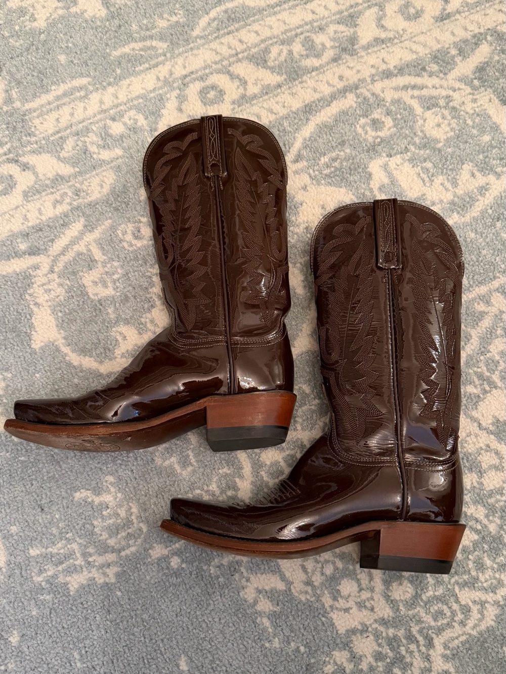 Women’s Lucchese Dark Brown Patent Leather Western Cowboy Boots Size 6.5 - Picture 3 of 6